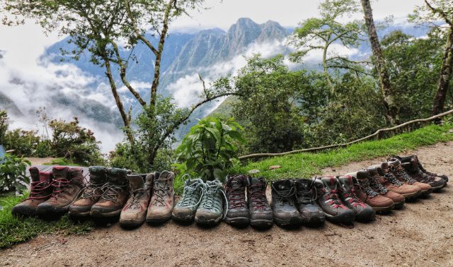 Hiking shoes on the Inca Trail during a women-only Machu Picchu hiking trip.