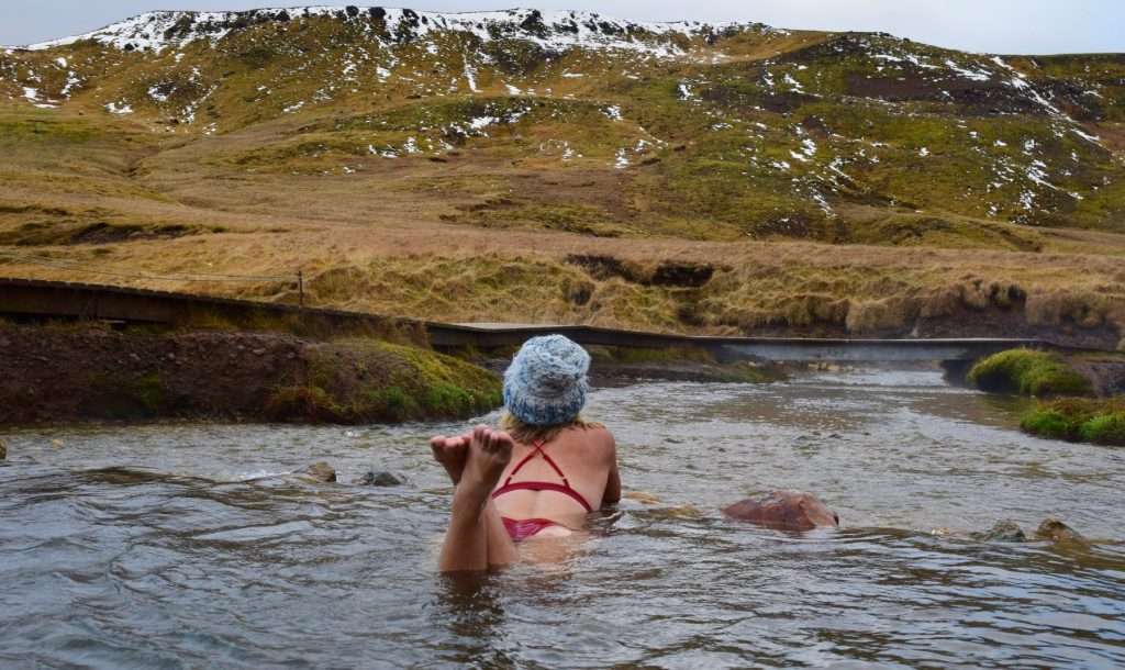 woman in hotspring in iceland.