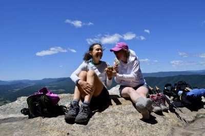 Two women having a rest on a Virginia hike