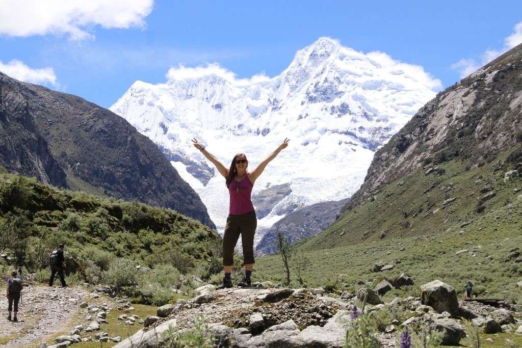 explorer chick hiker in the andes mountains