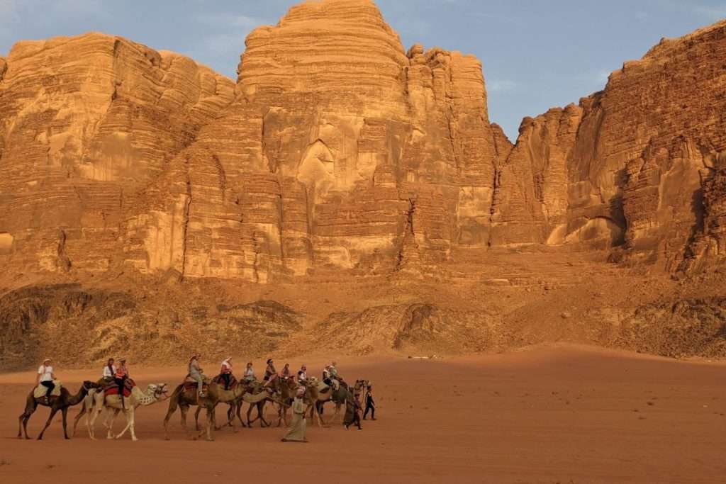 Views of the Wadi Rum canyon by camelback